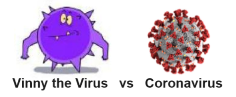 Vinny the Virus from "Squish" seen here next to the Coronavirus